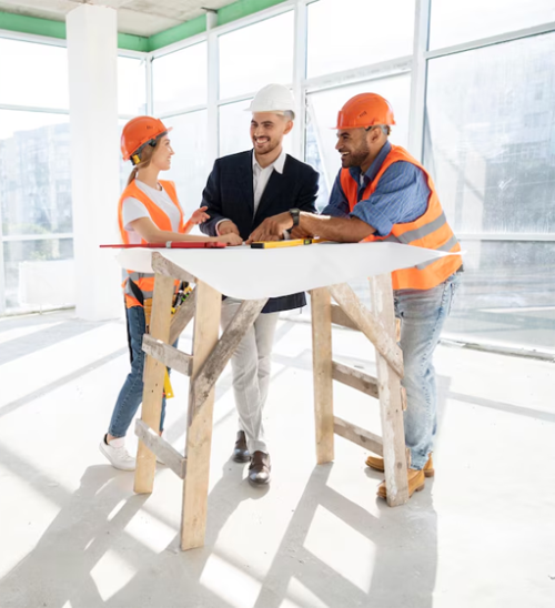 Construction team discussing plans